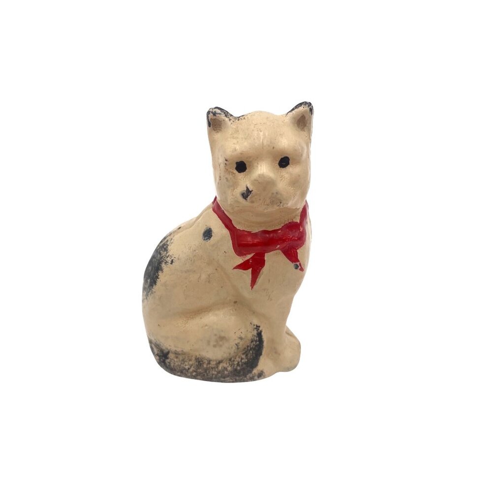 Vintage Cast Iron John Wright Cat Figurine Bank Red Bow Tie 4”